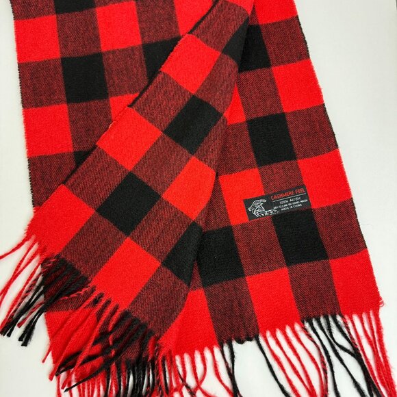 Plaid Red & Black Unisex Scarf  Soft Fringe - Picture 1 of 5